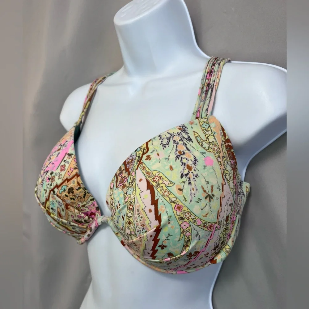 Victorias Secret 36DD Fabulous Bikini Top Padded Floral 6XU Yellow Blue‎